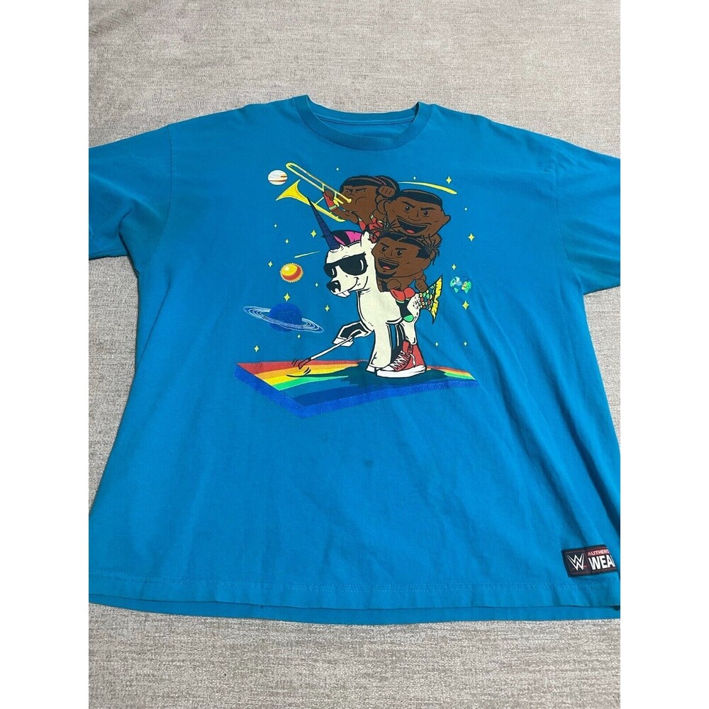 WWE Shirt Men's XXL Blue Graphic Tee Short Sleeve The New Day Authentic Wear